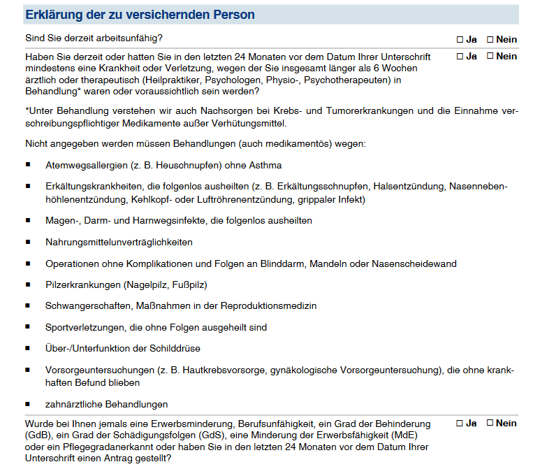 Sonderantrag der Allianz - vereinfachte Gesundheitsprüfung für Ihre BU